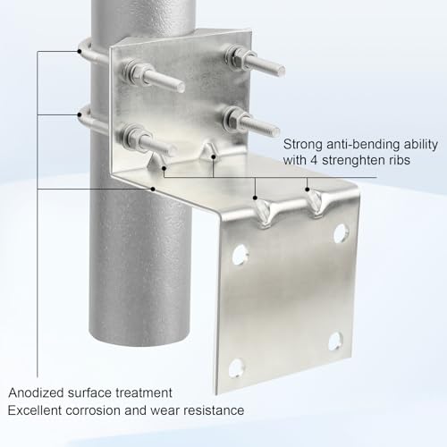 MOOKEERF Antenna Pole Mount Bracket Kits - 1 Set Antenna Pole Mast Mount Bracket with U-Bracket Assembly + 4 Screws for Outside Home Antenna Pole Holder