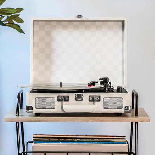 Image of Crosley CR8005F-AC Cruiser Plus Record Player, Almond Checkerboard | 3-Speed Turntable, Bluetooth In / Out, Built-in Stereo Speakers, Isolated Internal Speakers Minimize Vibration