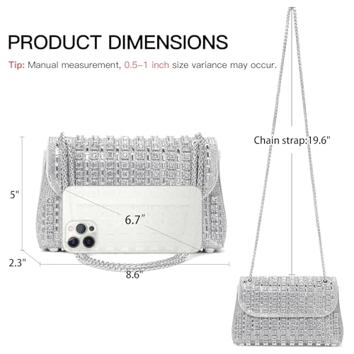 Image of RNIEGA Sparkling Rhinestone Evening Clutch Handbag Purse Ladies Crossbody Shoulder Bag with Metal Chain for Wedding Party