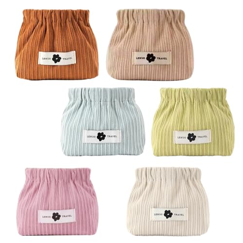 Corduroy Makeup Bag 6PCS/12PCS, Elastic Aesthetic Lipstick Bag, Cute Mini Cosmetic Bag, Daily Portable Travel Organizer, Hair Accessories Storage Pouch, Multipurpose Small Organizer (6 Pack)