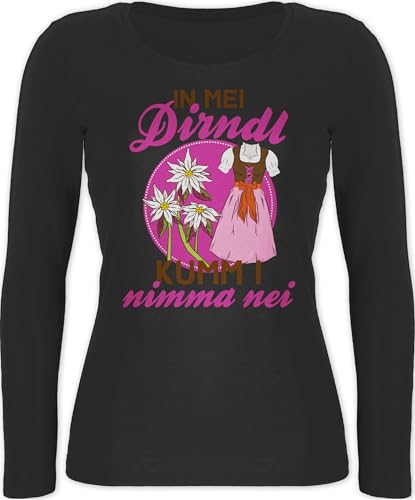 Langarmshirt Damen - Kompatibel mit Oktoberfest - MEI Dirndl hob i versoffen - weiß - XL - Schwarz - Tracht mädchen Shirt Bayerisches Oberteil Frau bayrische ich Habe Mein Langarm Trachten Shirts