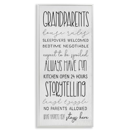 Stupell Industries Grandparents House Rules Fun Rustic Family Sign,Design by Lil' Rue,Off-White, 10 x 24