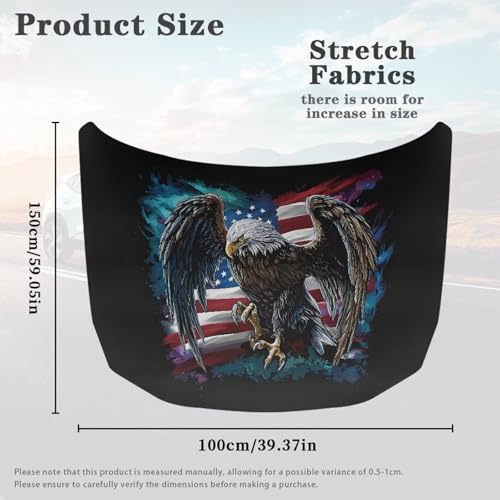 Image of Car Hood Cover Car Hood Wrap Blankets Stretchable Vehicles Banner Eagle and American Flag Print Auto Decorative Accessories for Compact Sedans SUV Trucks (59x39 Inch)