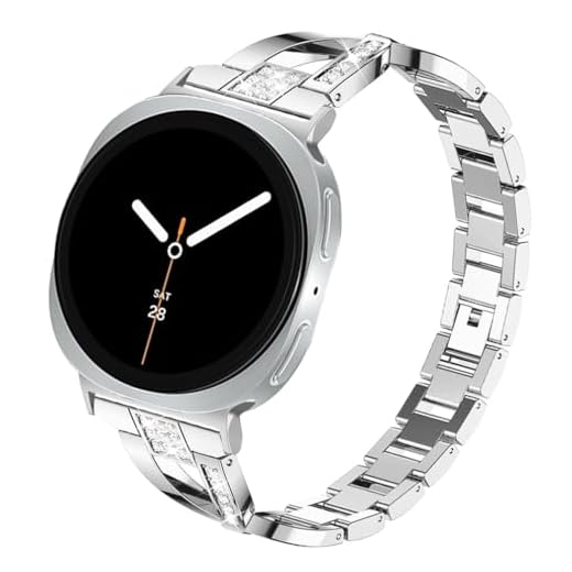 Sankel Compatible for Samsung Galaxy Watch 8 40mm 44mm/8 Classic 46mm Bands, Women Metal Replacement Bling Jewelry Bracelet Rhinestone Strap Wristband for Galaxy Watch 8/8 Classic (Silver)