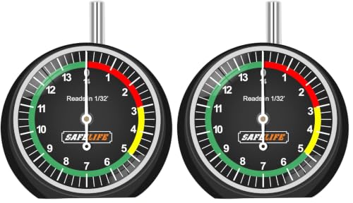Image of SAFELIFE Tire Tread Depth Gauge, Dial Type Tire Tread Depth Gauge Professional for Motorcycle, Car,Truck and Bus,Easy Reading Tyre Tread Depth Gauge in 32nds (Pack of 2)