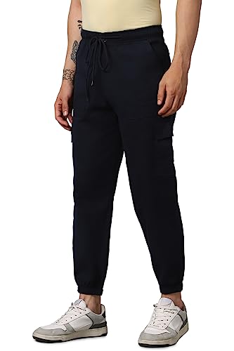 Image of Hubberholme Men's Regular Fit Cotton Trousers, Ankle Length Button Closure Elasticated Waist Cargo Joggers