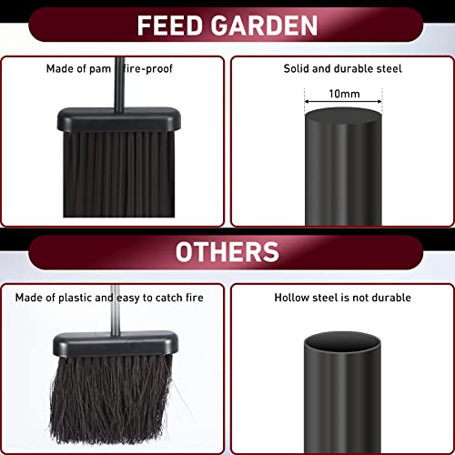 Feed Garden Fireplace Tools Set 5 Pieces,30 Inch Modern Wrought Iron Outdoor Fireplace Accessories Set Long Holder Heavy Duty Fire Place Tools Indoor With Poker, Tong, Shovel, Brush, Base Black #TOP5