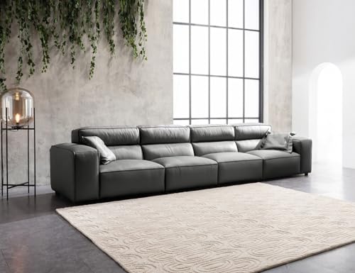 Image of Fabrique Georgia Leatherette 5 Seater Sturdy Look Sofa Set with Puffy | Premium Luxuries & Comfortable Furniture Perfect for Home Guests Office & Living Room | with Moveable Headrest | Cement Grey2