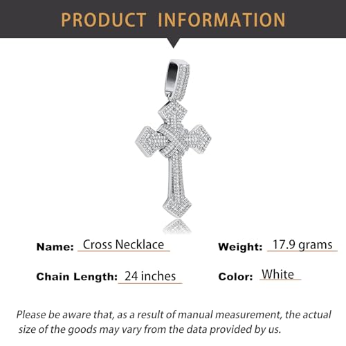 14K Gold Over S925 Vintage Cross Pendant with Sparkling Pavé Moissanite – Distinctive Hip-Hop Men's Necklace, The beautiful Gift for Birthdays & Special Occasions,Father's Day Gift2