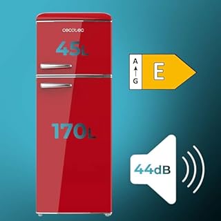 Cecotec Frigorifero Vintage Combinato Bolero Coolmarket 2D Origin 215 Red E. Altezza 148,2 cm e Larghezza 55,2 cm, LED, Maniglia cromata, Vassoi in vetro, Controllo temperatura, Rosso