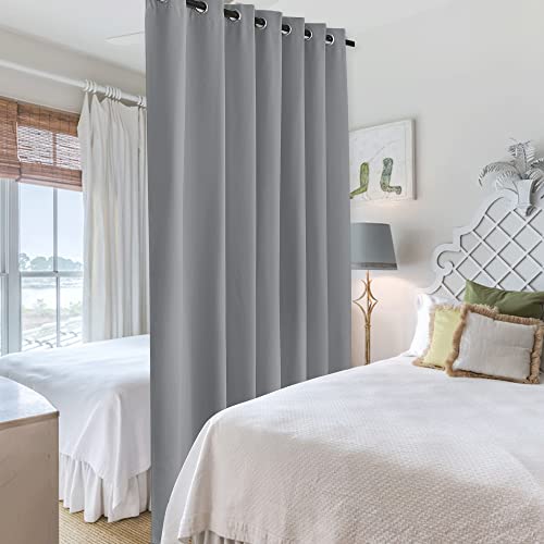 Image of RYB HOME Blackout Curtains Room Dividers, Total Privacy Wall Divider Screens Noise Reduce Partition Curtain for Living Room Bedroom Patio Door, Light Grey, 1 PC, 100 inch Wide x 84 inch Long