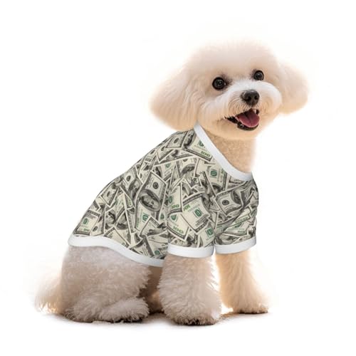 RISOIU Dollar Bills Play Money Dog Shirt Pet Cotton T-Shirt Soft Breathable Dog Clothes Stretchy Puppy Outfit Doggy Tank Top Funny Outdoor Apparel Daily Wear for Small Medium Dogs Cats Grey Medium