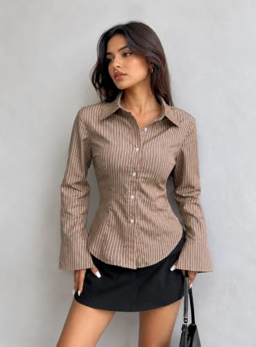Image of Women Shirt||Women Relaxed Fit Vertical Striped Spread Collar Cotton Casual Shirt (S-12-19)