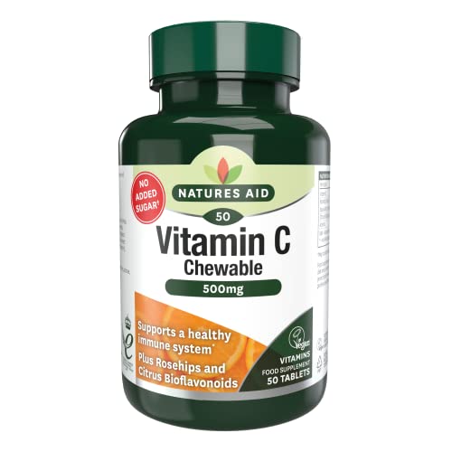 Natures Aid Vitamin C 500mg 50 Chewable Tablets – Supports Immune System & Skin Health - High Strength, Sugar Free, Vegan, Non-GMO – Antioxidant Supplement