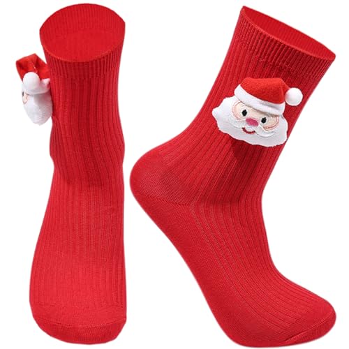 Funny Christmas Magnetic Socks that Hold Hands Funny Couple Sock Gifts For Adult Couples Women Men Christmas Gifts for Boyfriend Girlfriend Best Friend (Red-Santa Claus)