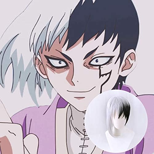 Amazon Co Jp アニメdr Stoneコスプレあさぎりゲンブラックホワイトコスチュームウィッグ耐熱繊維人工毛 ウィッグキャップ ホビー