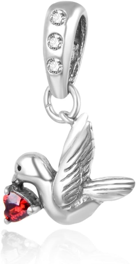 Adabele 1pc Solid Sterling Silver Sparkle Dangle Freedom Lover Bird Birthstone Charm Cubic Zirconia Diamond Compatible with Pandora All Personalized Women Charm Jewelry Making