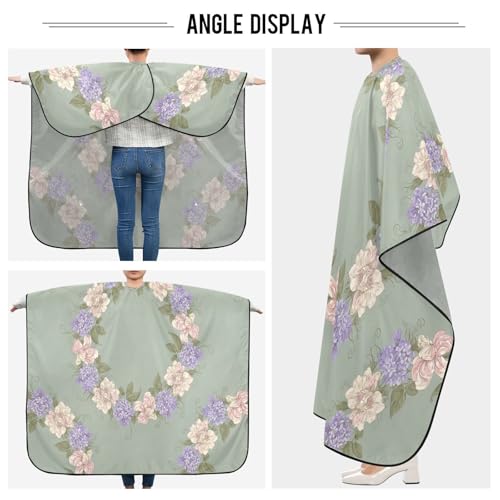 Capa profesional para corte de cabello con estampado floral, impermeable, para barbería y peluquería, con cierre ajustable de broche miniatura 5