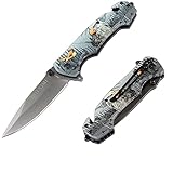 DIHAIMI Practical folding knife, all steel handle, titanium plated blade hardness 57HRC, multi-functional, suitable for outdoor camping, outdoor survival challenge occasion (eagle pattern)