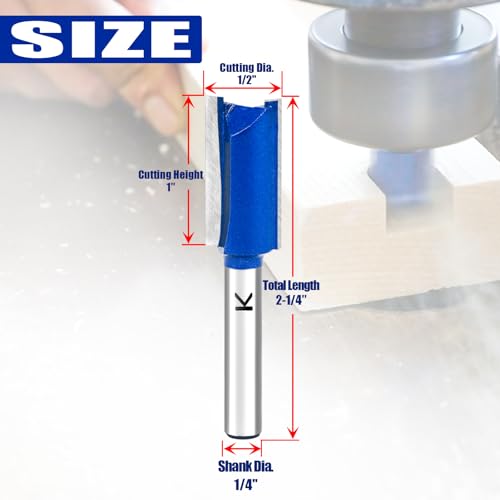 Image of Straight Cut Router Bit with 1 /4 inch Shank,1 /2 inch Cutting Dia. Carbide Tipped Double Flute Dado Straight Router Bit Set for Woodworking
