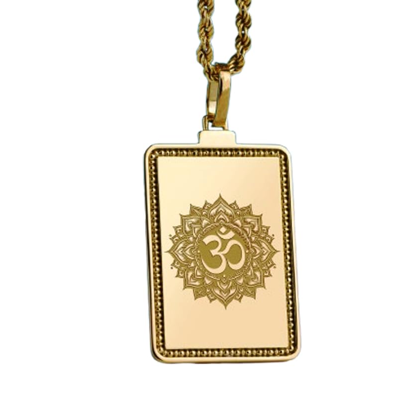 Collier Om gravé anti-ternissement en argent sterling 925 plaqué or avec chaîne câble 18 pouces