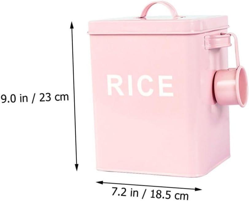 FAVOMOTO Sealed Pet Food Storage Bucket with Measuring Cup Iron Rice Case Large Capacity Dry Food Container for Dog Cat Feeding and Kitchen Use Pink