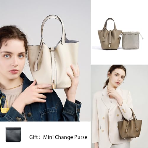 Trumpet Women's Handbag, Genuine Leather Lock Design Bucket Bag Vegetable Basket, Leather Lychee Pattern20253