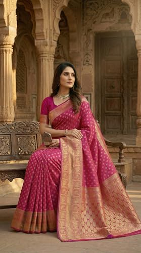 Image of C J Enterprise Women's Pure Soft Silk Saree With Blouse Piece For Wedding (Priya)