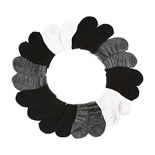 BARE HUGS Infant Basics 1/2 Cushion 10Pk Socks Black/White/Grey Stripes 6-12