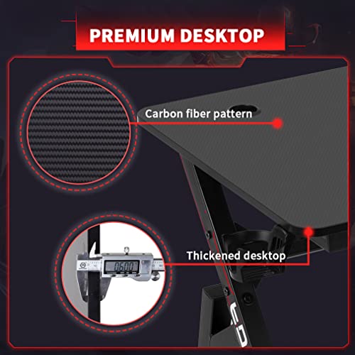 Computer Desk Gaming Desk Student Pc Desk Writing Desk Office Desk Modern Ergonomic Racing Style Table Workstation Carbon Fiber Headphone Hook (35In, Red) #TOP4