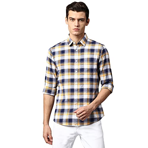 Image of Dennis Lingo Men's Yellow Slim Fit Cotton Casual Shirt