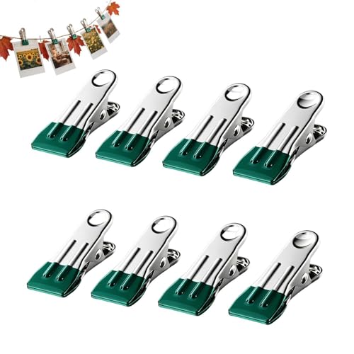 Pinzas de ropa de metal - 8 piezas pinzas de suspensión para ropa, clips de suspensión para fotos - para lavandería al aire libre casa baño viaje foto alimentación toalla