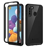 seacosmo Case for Samsung A21, Full Body Shockproof Cover [with Built-in Screen Protector] Slim Fit Bumper Protective Phone Case for Samsung Galaxy A21 - Black/Clear