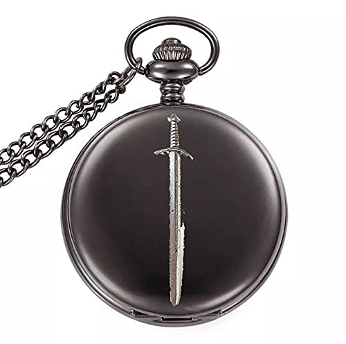 Montre de poche gousset quartz pour homme style rétro chic noir poli