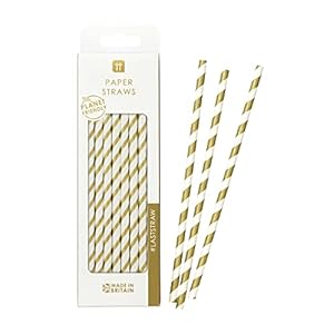 Talking Tables gestreepte metalen glans-rietjes voor bruiloften, verjaardagen en feestjes, goud (30 per verpakking)