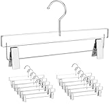 Besser 10 Pcs Acrylic Pants Hanger,Clear Acrylic Hangers with Bright Silver Clips，Lxurious Skirt Pants Hangers Clips for Clothing Closet Storage