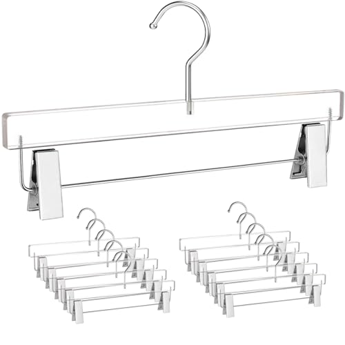 Besser Acrylic Pants Hanger 10 Pcs,Clear Acrylic Hangers with Bright Silver Clips，Lxurious Skirt Pants Hangers Clips for Clothing Closet Storage