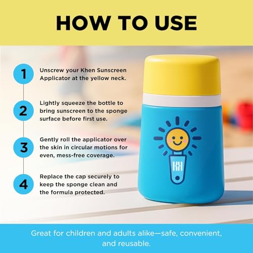 Sunscreen Applicator With Broad Spectrum SPF 50+ Sunscreen UVA/UVB Protection, Water-Resistant 5oz - Kids, Adults & Families, Refillable Roll on Sponge Spill Easy Application, Paraben Dye & Tear Free