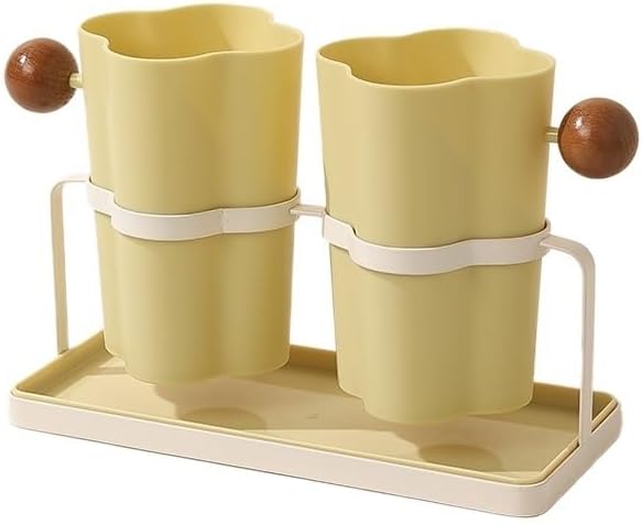 Utensil Holde Creative Fashion Utensil Holder with Metal Rack, Kitchen Utensils Holder for Countertop, Cutlery Drainer Sink Caddy Utensils Organizer with Drain Tray Utensil Crocks(Yellow)