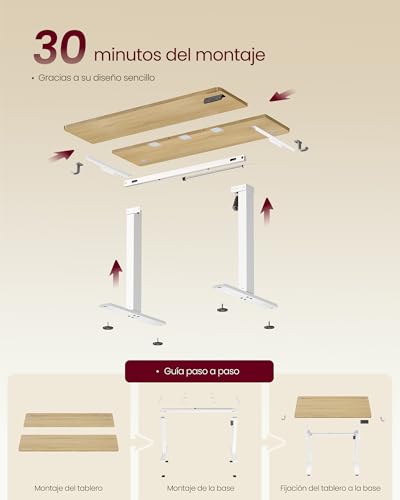 VASAGLE Escritorio Eléctrico Ajustable en Altura, Escritorio para Ordenador, Recordatorio de Sedentarismo, Función de Memoria con 4 Alturas, para Oficina, 100 x 60 cm, Roble Dorado LSD310YA03 - imagen 7