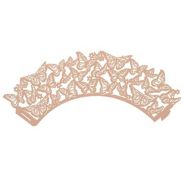 Bakell - Laser Cut Cupcake Wrappers (25pcs, Standard Size) Grease Resistant Wrappers for Desserts, Baking, Caking and Decorating (Pink Butterfly Lace)