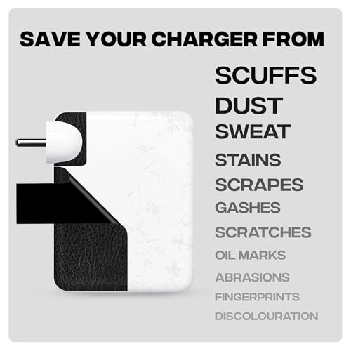 Image of Capes India Protective Adapter Skin Cover Compatible with MacBook Adapter 140W| Not a Case | Vinyl Skin Sticker (Black Leather)