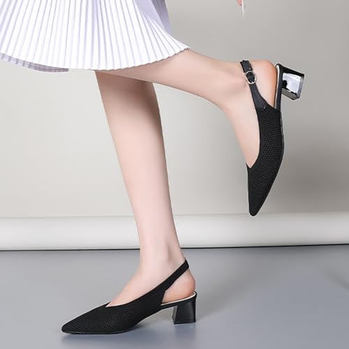Slingback Heels for Women Closed Pointed Toe Cute Bowknot Knitted Low Chunky Block Heel Pumps with Ankle Strap Summer Work Party Dress Shoes3