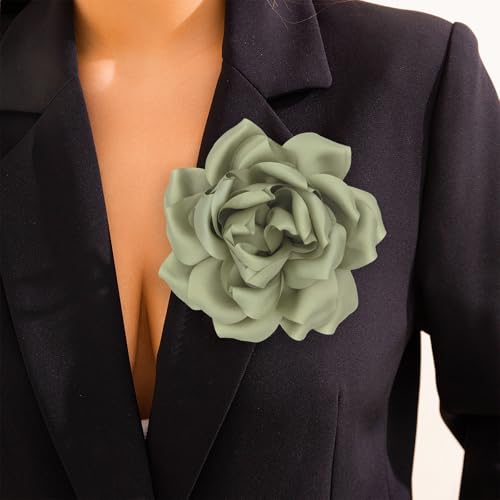 Image of Flower Brooch Pins for Women 5.5in Lapel Pins Large Rose Floral Brooches Dainty Satin Fabric Brooches Rose Flower Hair Clips Wedding Party Dance Clothes Accessories Jewelry