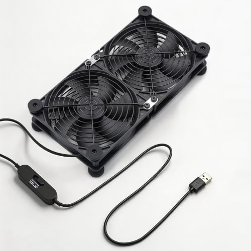 Dual 120mm Waterproof USB Computer Cooling Fan 5V 12V Speed Control | One plug, one switch, quiet operation, for modem, game console, NVR, HTPC, media center, desk, plant shelf, grow tent