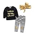 Baby Toddler Girl Long Sleeve Balck Top+Stripe Pants+Gold Headband 3Pcs Set (9-18 Month, Black)