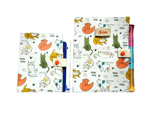 eliz-style-creation - Protège Passeport Personnalisé pour Chat, Housse Carnet de Santé, Range Ordonnance, Chats Verts, Jaunes et Orange, nom brodé