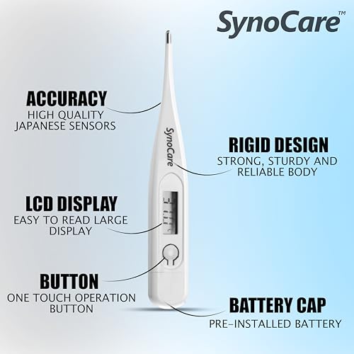Image of Digital Thermometer With Quick Measurement of Oral, Underarm Temperature in Celsius & Fahrenheit, Water Resistant for Easy Cleaning