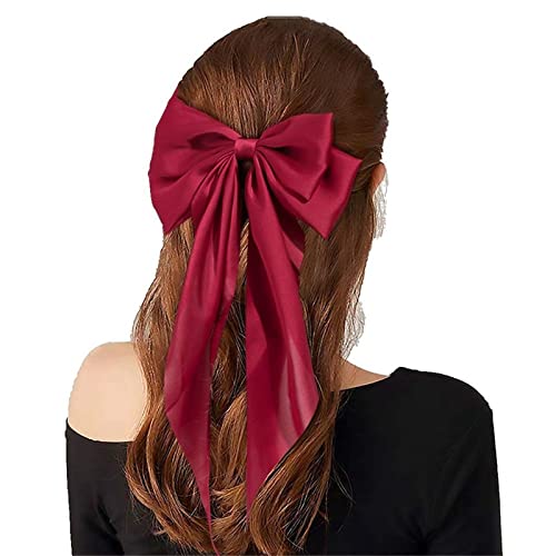 SHINEHUA Große Haarschleife, Lange Schleife Haarklammern Haarspangen Elegante Haarnadelschleife, Haar-Accessoires für Frauen und Mädchen Dickes Haar Bowknot (Wine, OneSize) Cover