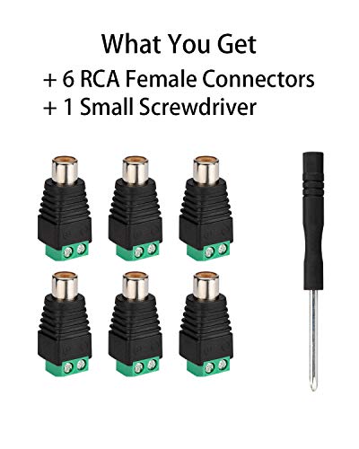 ALEKOR Phono RCA Female Jack to AV Screw Terminal Audio Video Adapter Speaker Wire to RCA Connector - 6 Pack